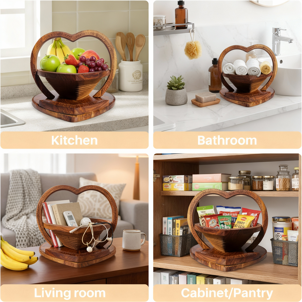 CRAFTYBEY Chic Handmade Wooden Collapsible Heart Basket